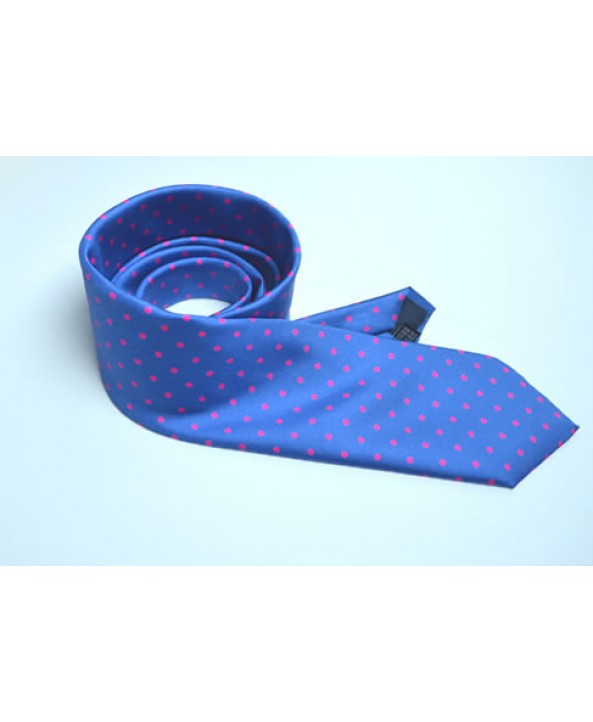 Fine Silk Spotted Tie with Pink Spots on Mediterranean Blue